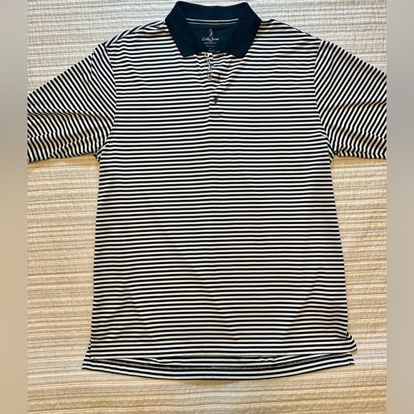 Bobby Jones Other - Bobby Jones Performance Golf Polo L Black White Striped Lincoln Logo Embroidered